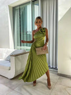 Juliette | Wedding Guest One-Shoulder Pleated Midi Dress for Women