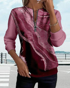 Gemma | Sequin Print Half-Zip Sweatshirt with Crew Neck for Women