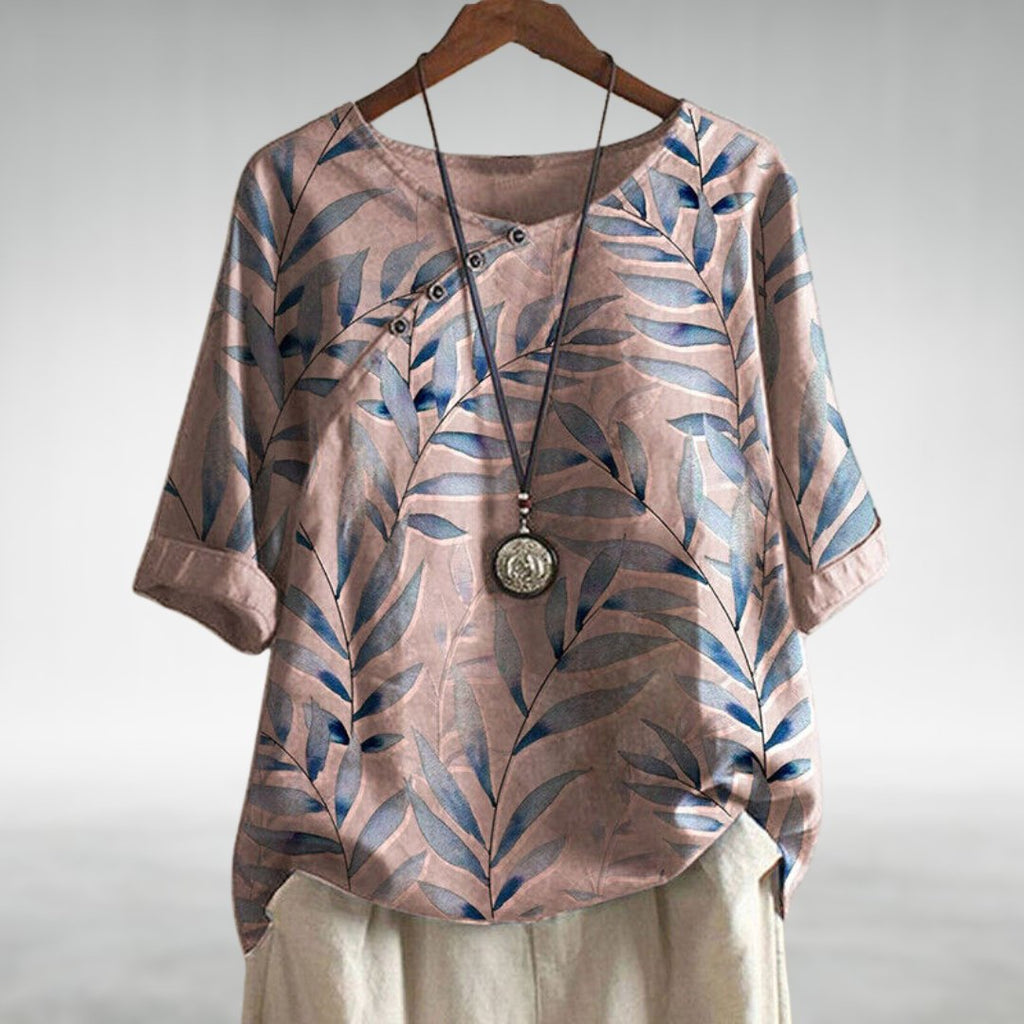 Mathilda | Printed Blouse with Roll-Up Sleeves and Oversized Fit for Women