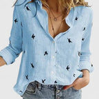 Harper | Lapel Collar Linen Button-Down Shirt for Women