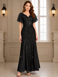Hyacinth | Sequin Maxi Dress with V-Neck and Flutter Sleeves for Women