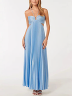 Ameline | Wedding Guest Halterneck Pleated Maxi Dress for Women