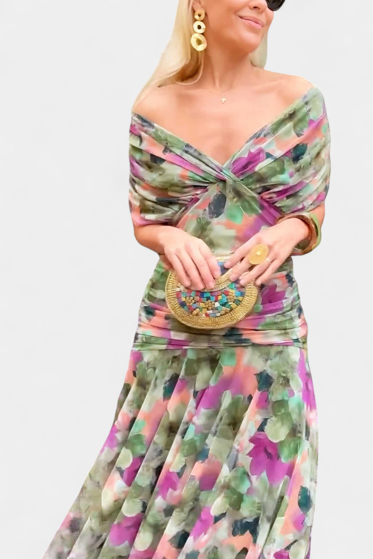 Rashida | Off-Shoulder Ruched Midi Dress for Women
