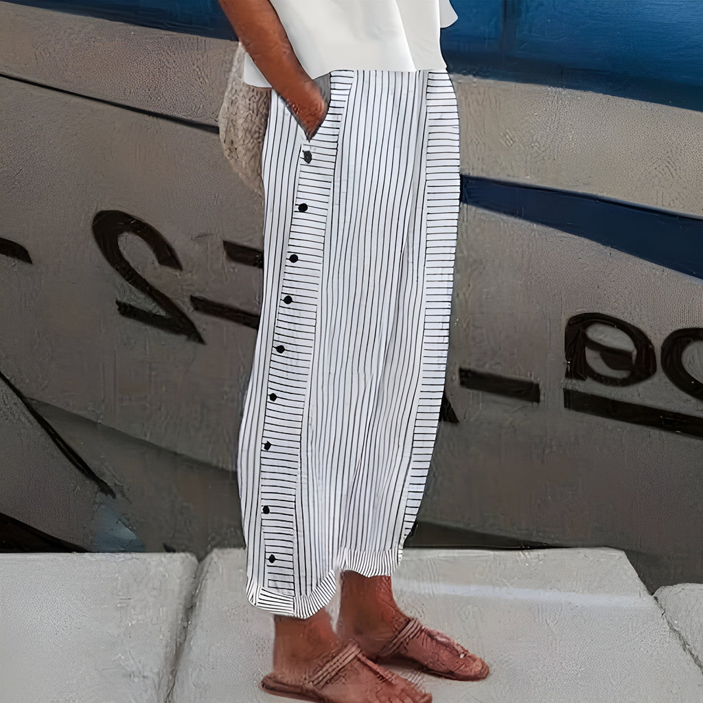 Amika | Striped Cropped Trousers with Button Detail for Women