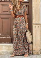 Melodie | Maxi Dress with V-Neck, Belt and Split for Women