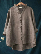 Emery | Linen Ruffle Button-Down Blouse for Women