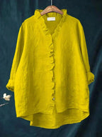 Emery | Linen Ruffle Button-Down Blouse for Women