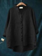 Emery | Linen Ruffle Button-Down Blouse for Women