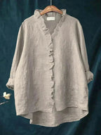 Emery | Linen Ruffle Button-Down Blouse for Women