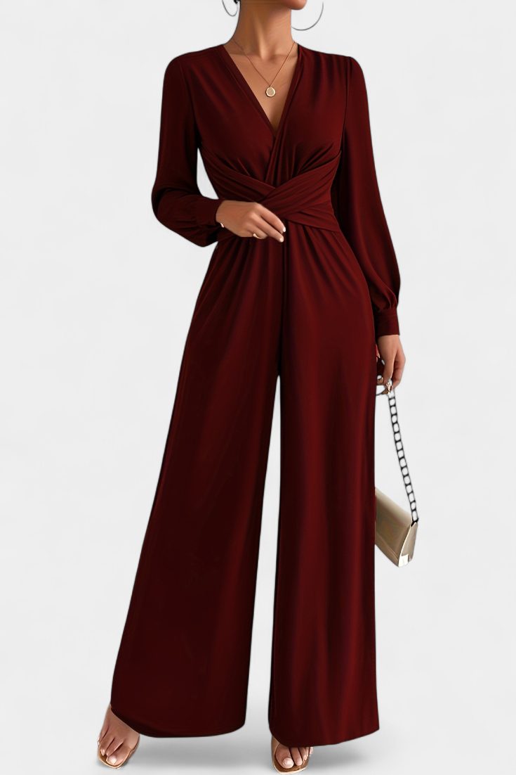 Iris | Formal V-Neck Wide Leg Jumpsuit for Women