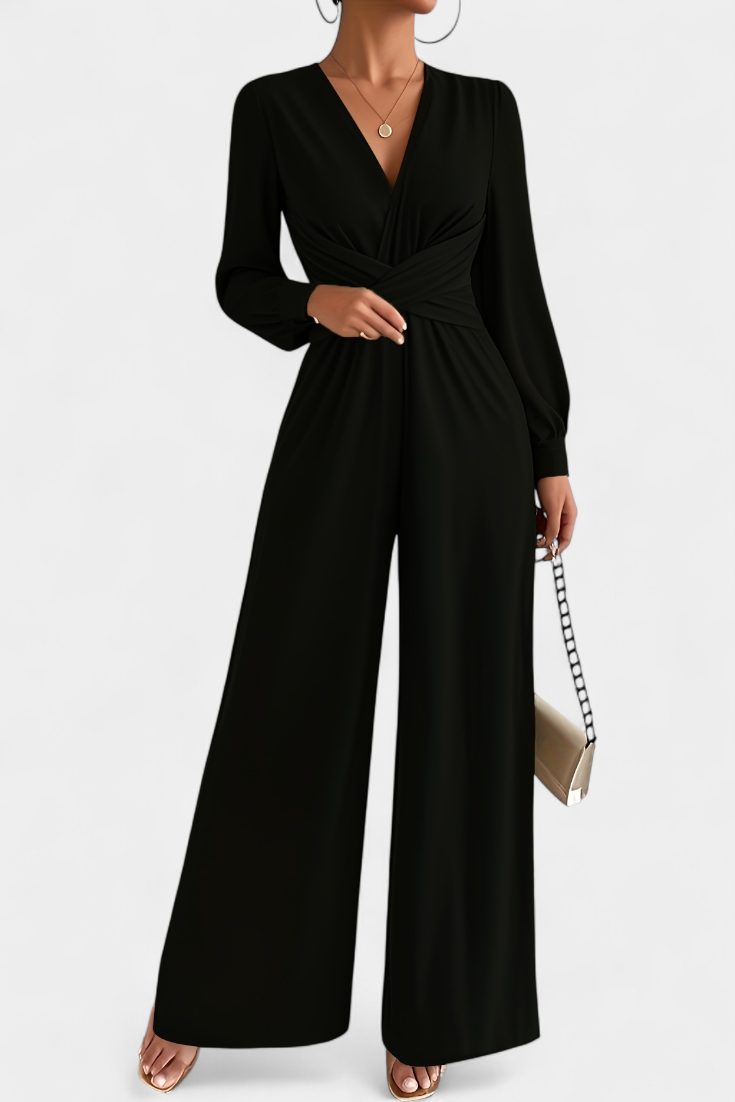 Iris | Formal V-Neck Wide Leg Jumpsuit for Women