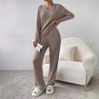Isabeau | Ribbed Knit V-Neck Sweater Set with Long Sleeves for Women
