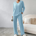 Isabeau | Ribbed Knit V-Neck Sweater Set with Long Sleeves for Women