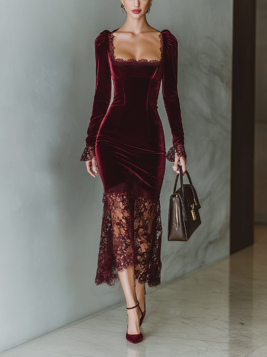 Isadora | Velvet Formal Maxi Dress with Long Sleeves for Women