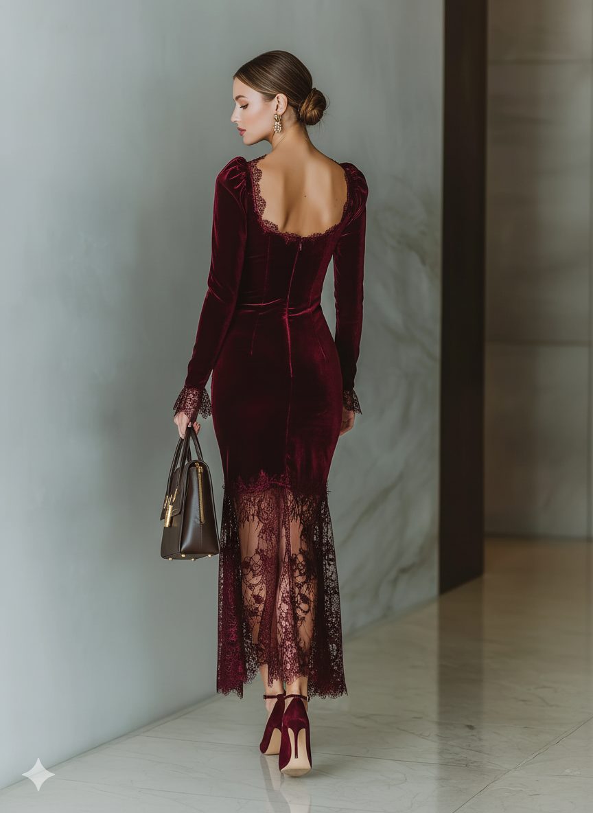 Isadora | Velvet Formal Maxi Dress with Long Sleeves for Women