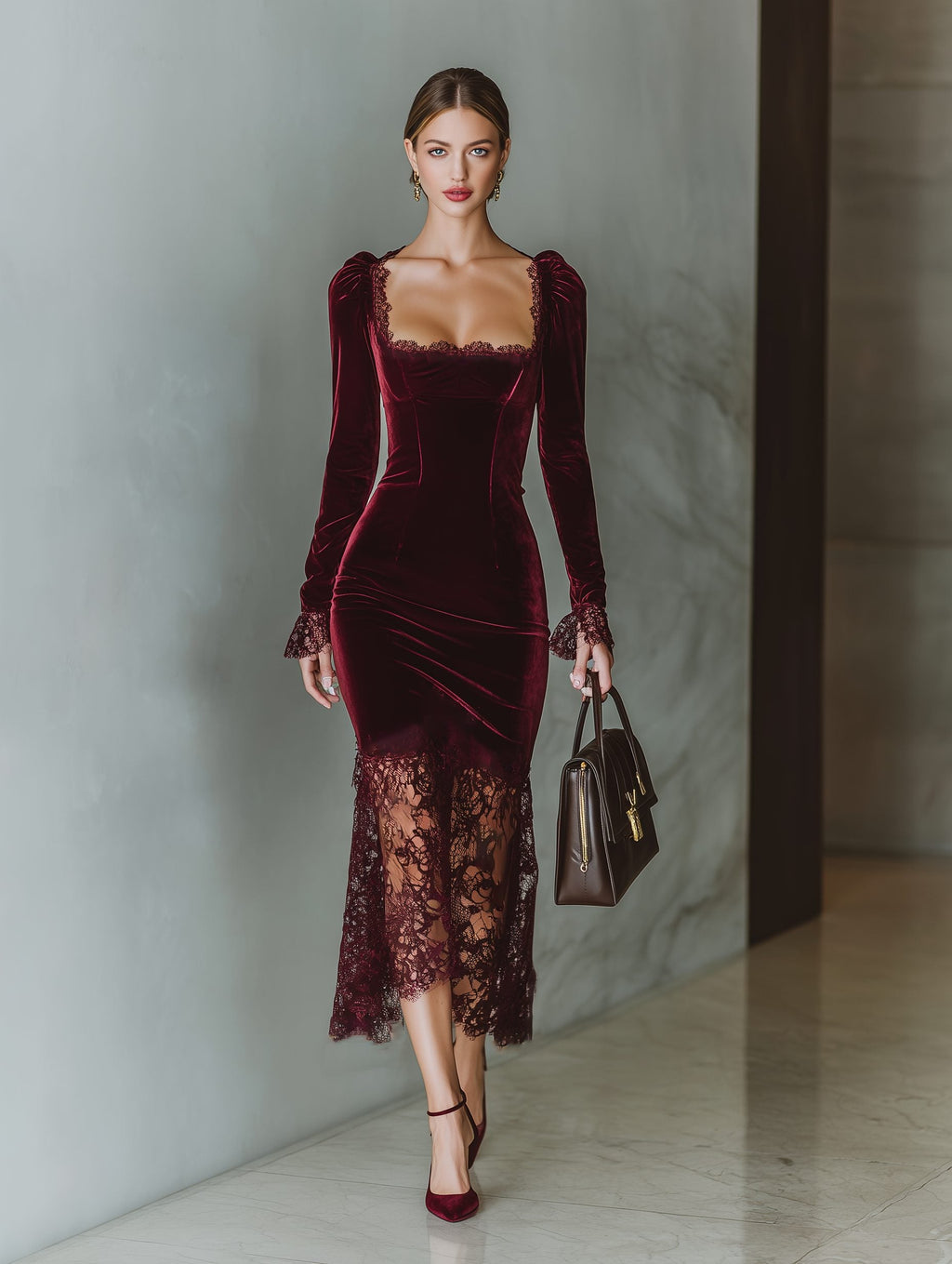 Isadora | Velvet Formal Maxi Dress with Long Sleeves for Women