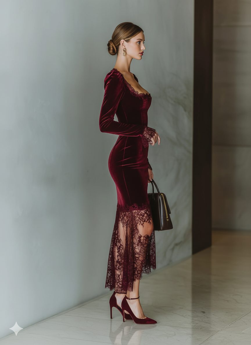Isadora | Velvet Formal Maxi Dress with Long Sleeves for Women