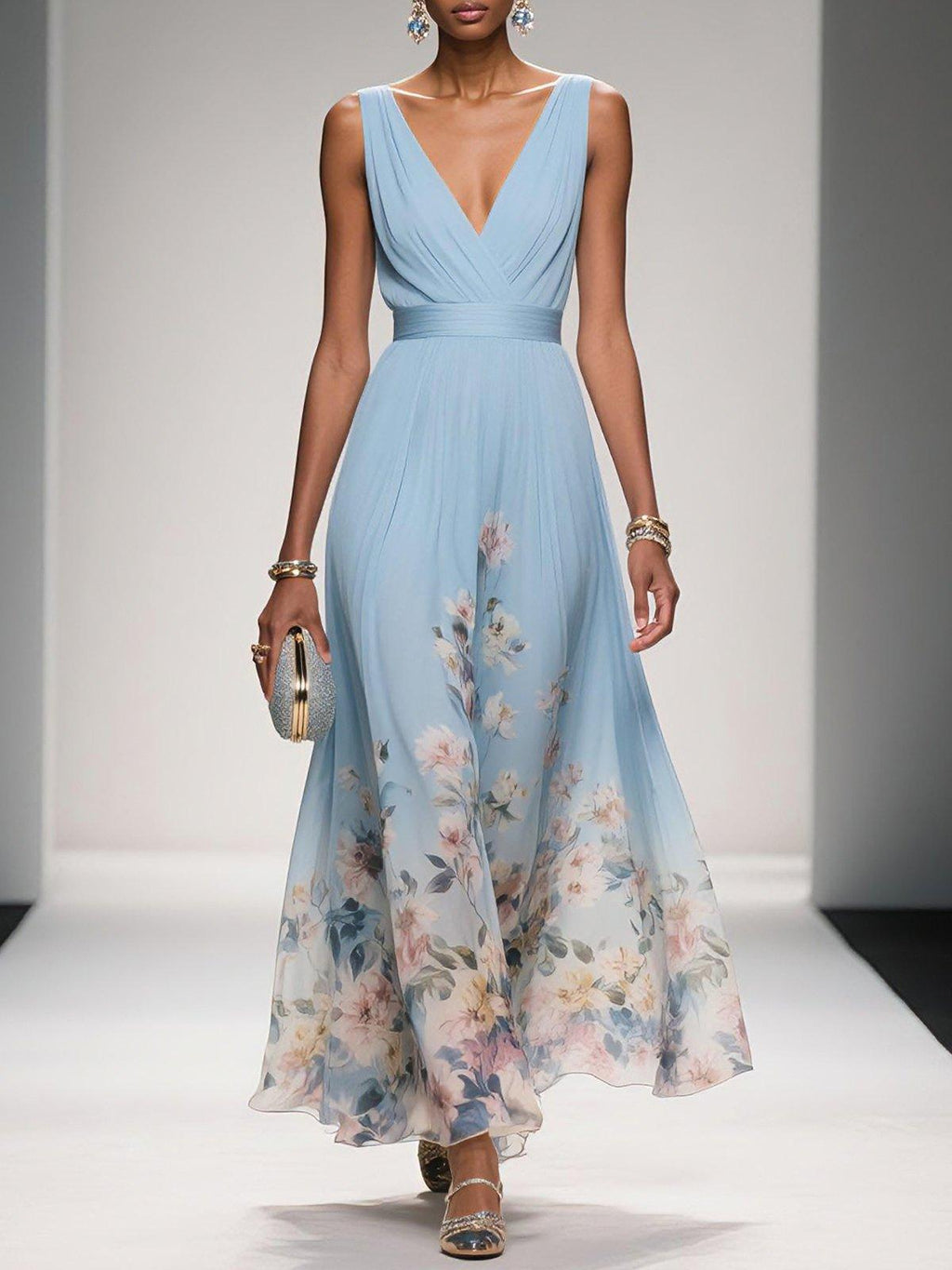 Isolde | Floral Sleeveless Maxi Dress with V-Neck for Women