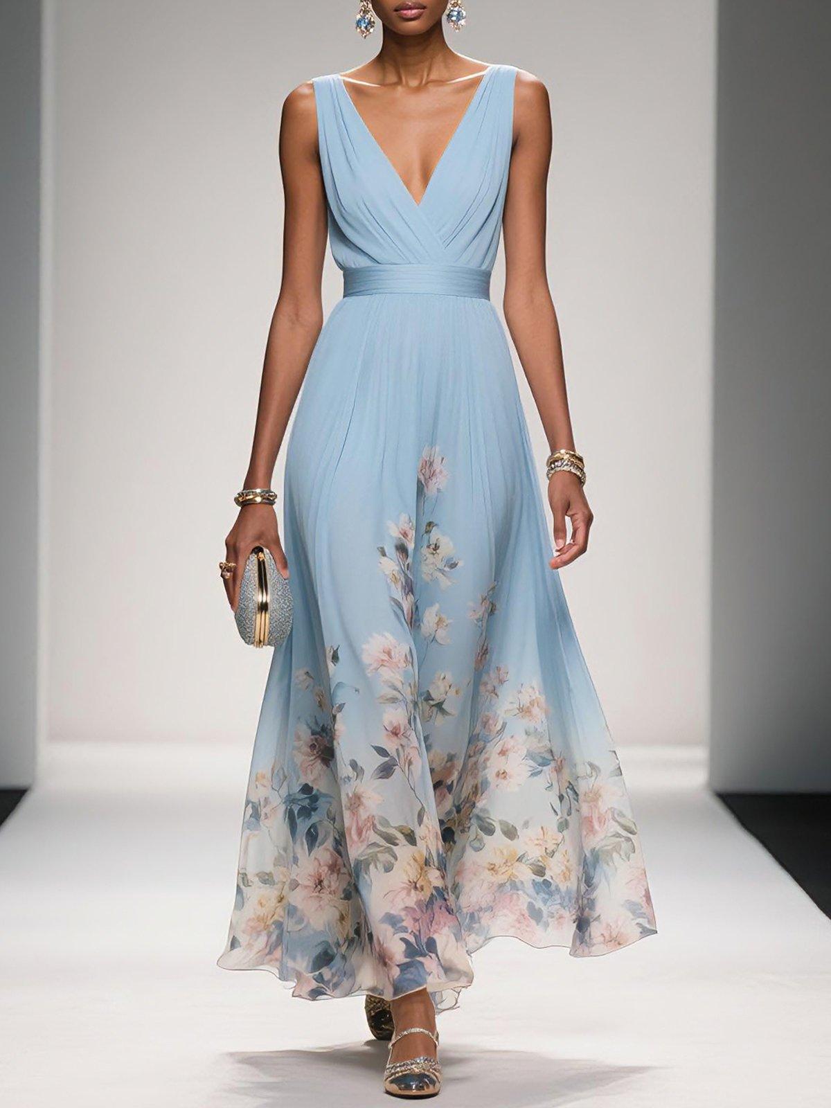 Isolde | Floral Sleeveless Maxi Dress with V-Neck for Women