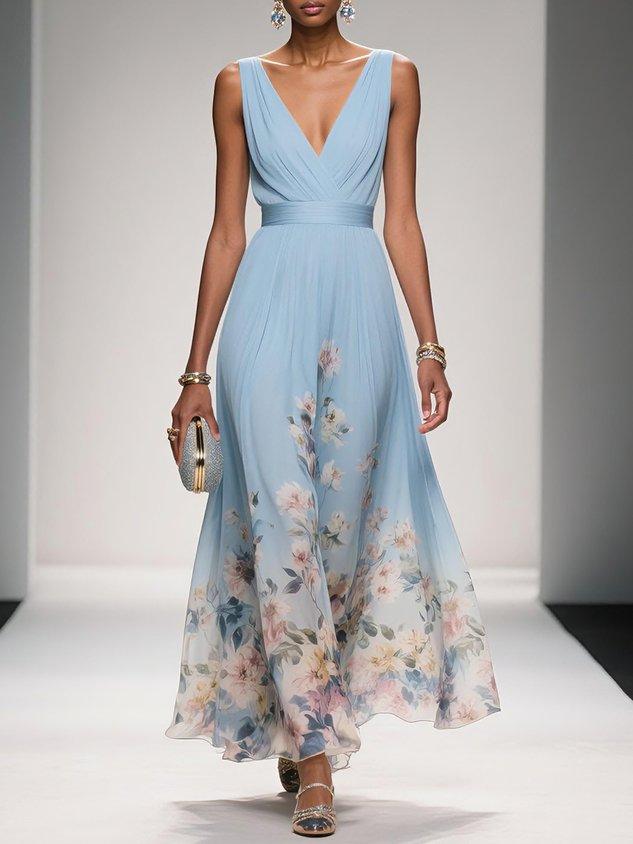Isolde | Floral Sleeveless Maxi Dress with V-Neck for Women