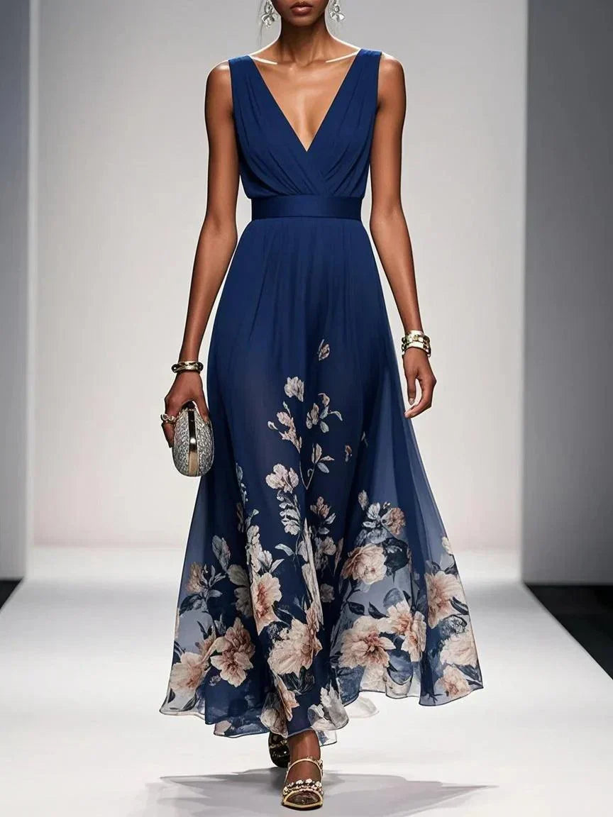 Isolde | Floral Sleeveless Maxi Dress with V-Neck for Women