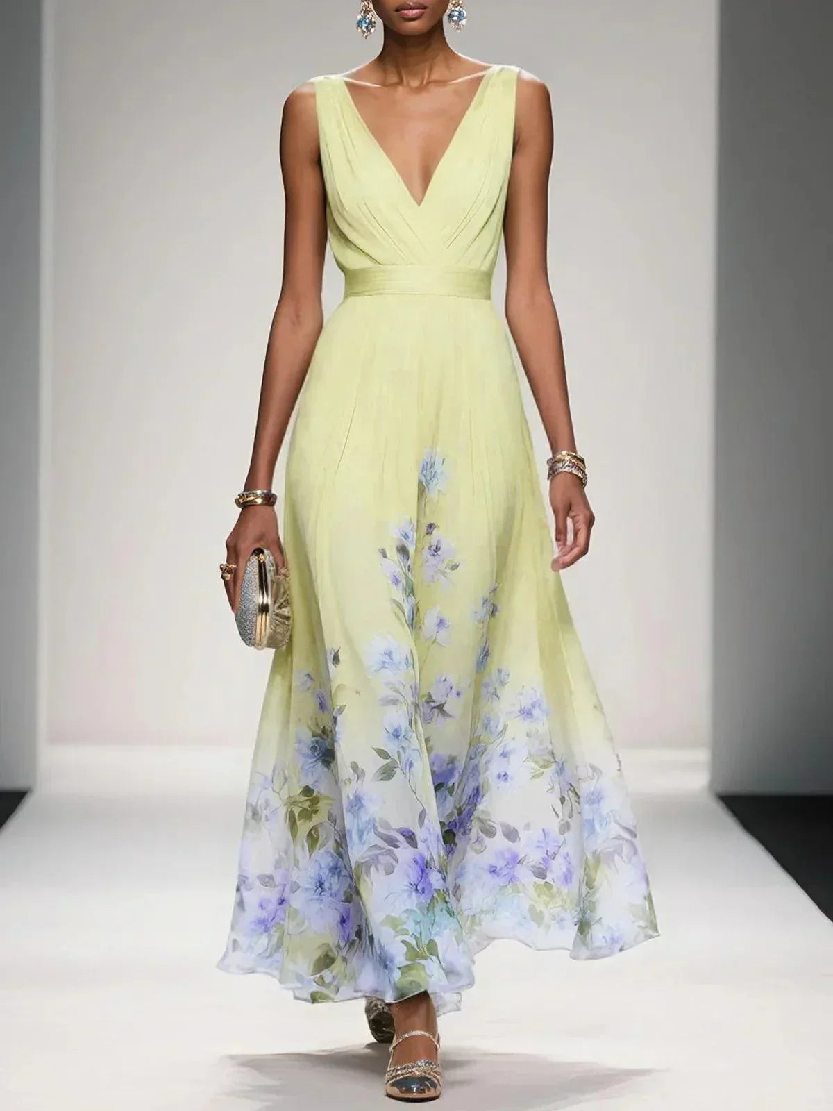 Isolde | Floral Sleeveless Maxi Dress with V-Neck for Women
