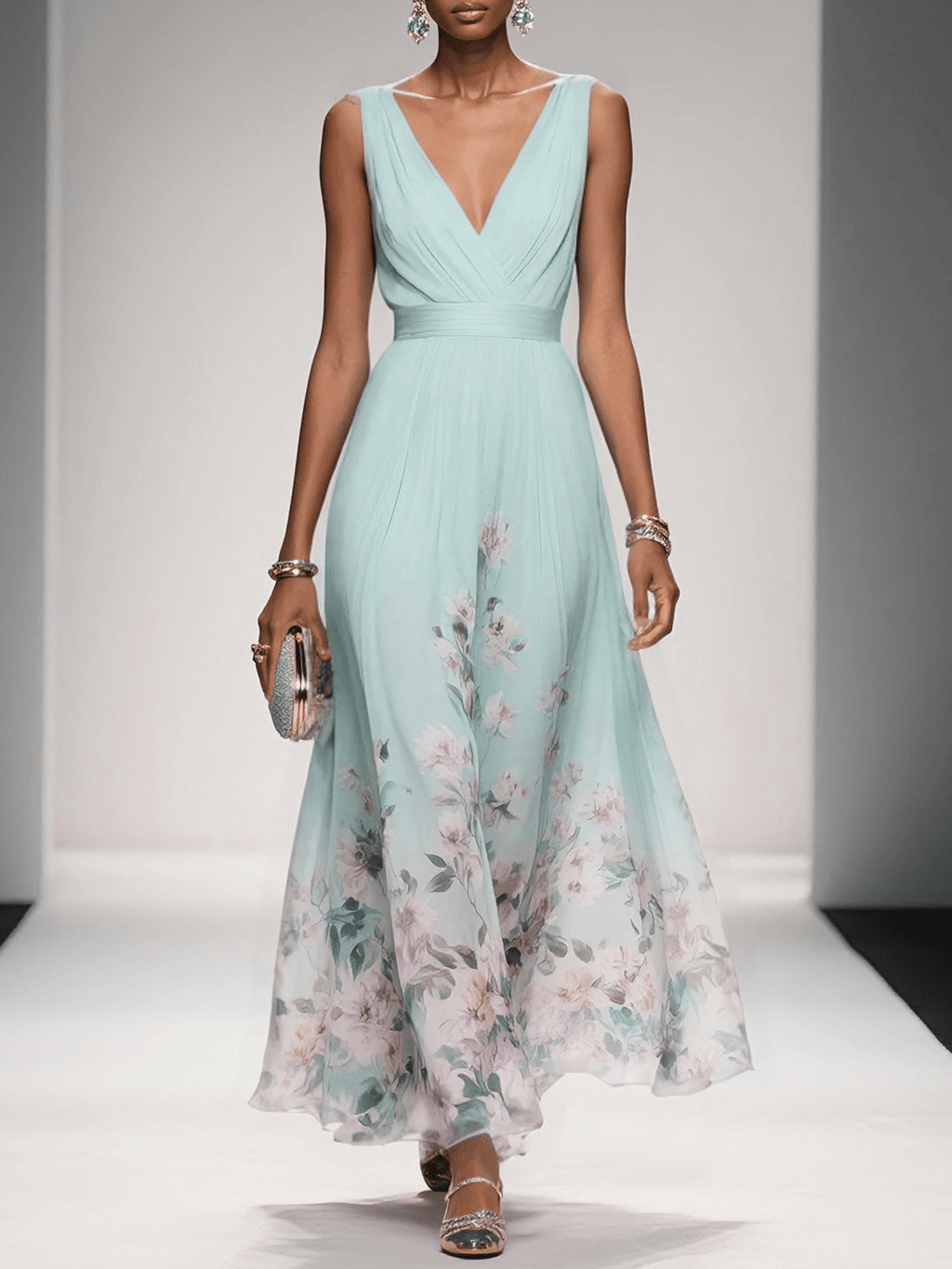Isolde | Floral Sleeveless Maxi Dress with V-Neck for Women