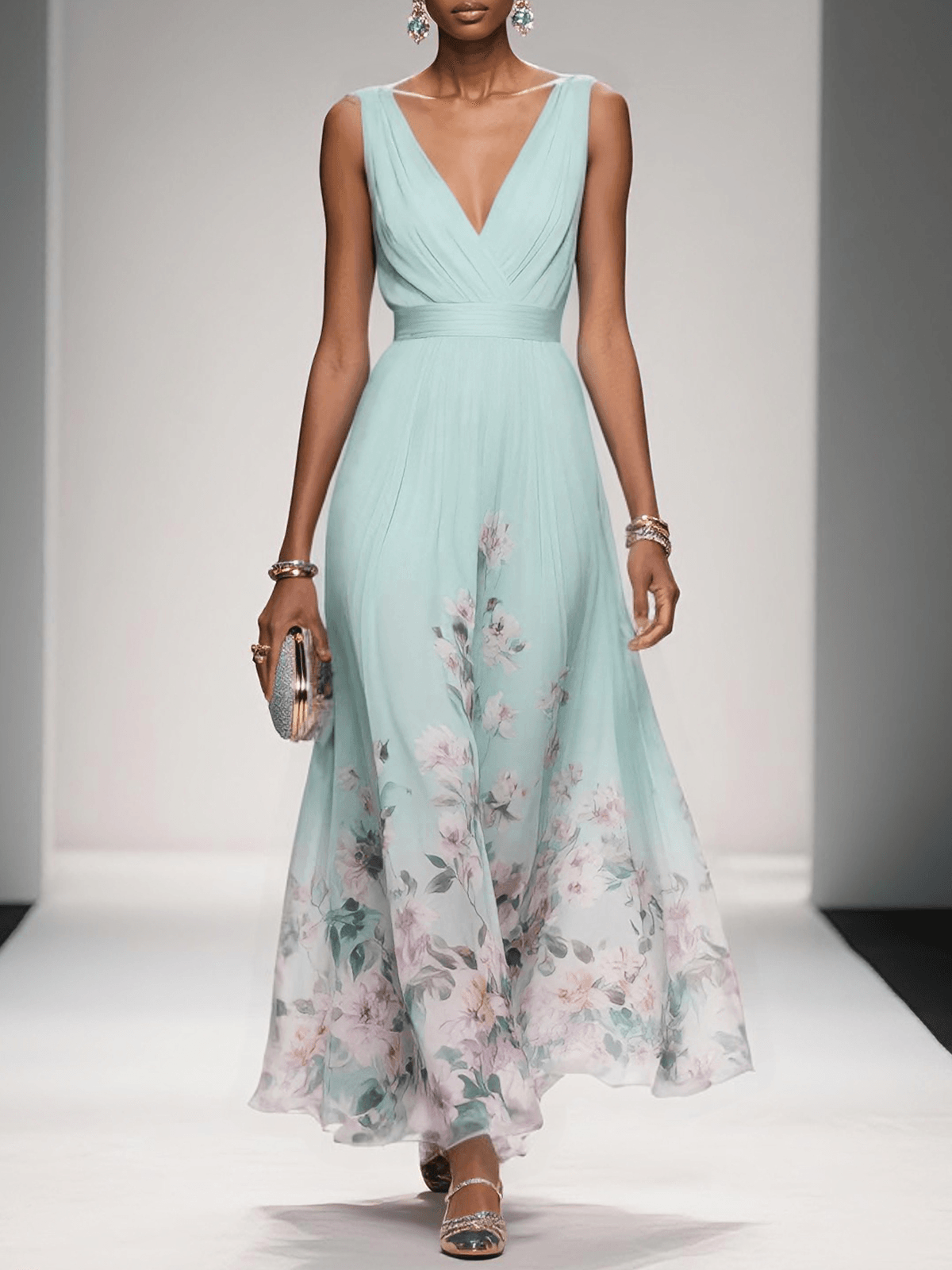 Isolde | Floral Sleeveless Maxi Dress with V-Neck for Women