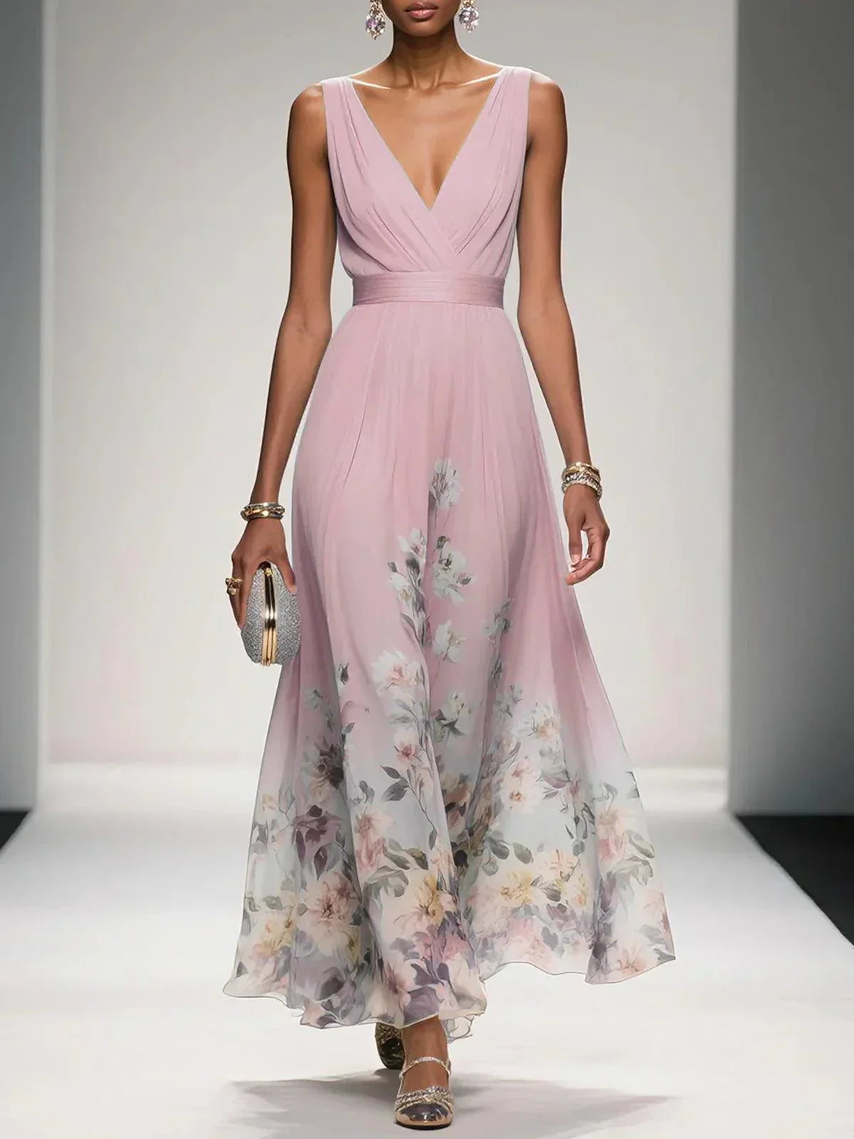Isolde | Floral Sleeveless Maxi Dress with V-Neck for Women