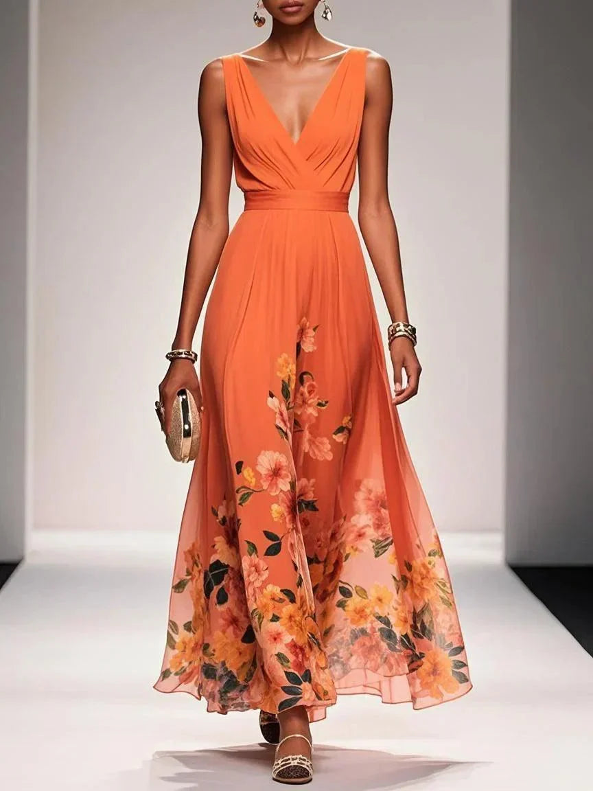 Isolde | Floral Sleeveless Maxi Dress with V-Neck for Women