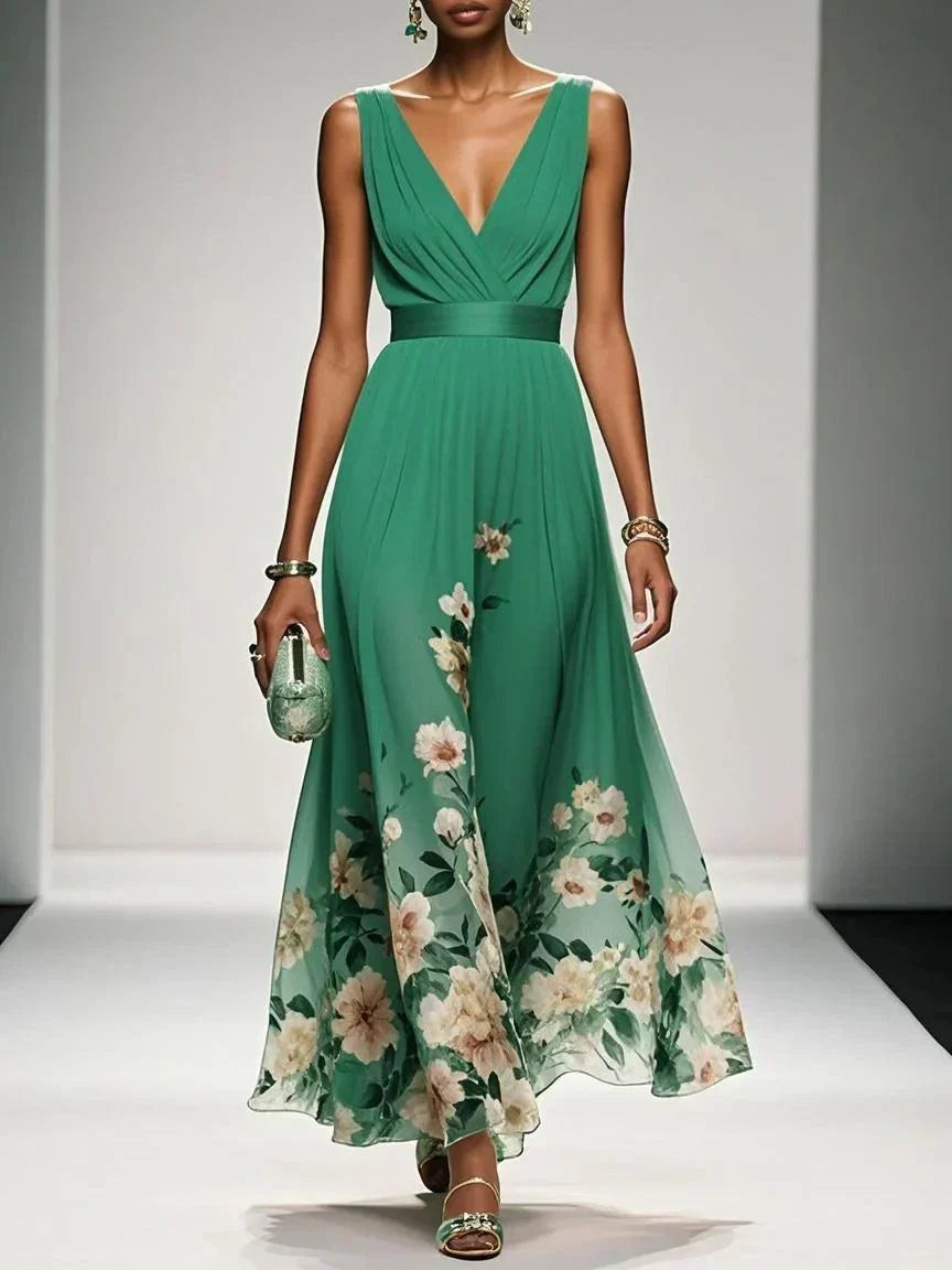 Isolde | Floral Sleeveless Maxi Dress with V-Neck for Women