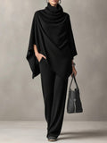 Ithalia | Draped Two-Piece Set with Cowl Neck for Women