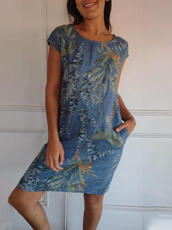 Iza | Floral Shift Dress with Short Sleeves for Women
