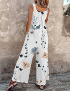 Floral Sleeveless Wide Leg Jumpsuit with Square Neck for Women