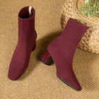 Kishori | Ribbed Knit Block Heel Ankle Boots for Women