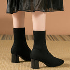 Kishori | Ribbed Knit Block Heel Ankle Boots for Women
