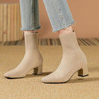 Kishori | Ribbed Knit Block Heel Ankle Boots for Women