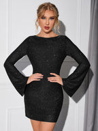 Lea | Sequin Mini Dress with Long Sleeves Backless for Women