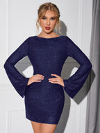 Lea | Sequin Mini Dress with Long Sleeves Backless for Women