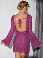 Lea | Sequin Mini Dress with Long Sleeves Backless for Women