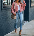 Leena | Cropped Boho Fringe Suede Jacket for Women