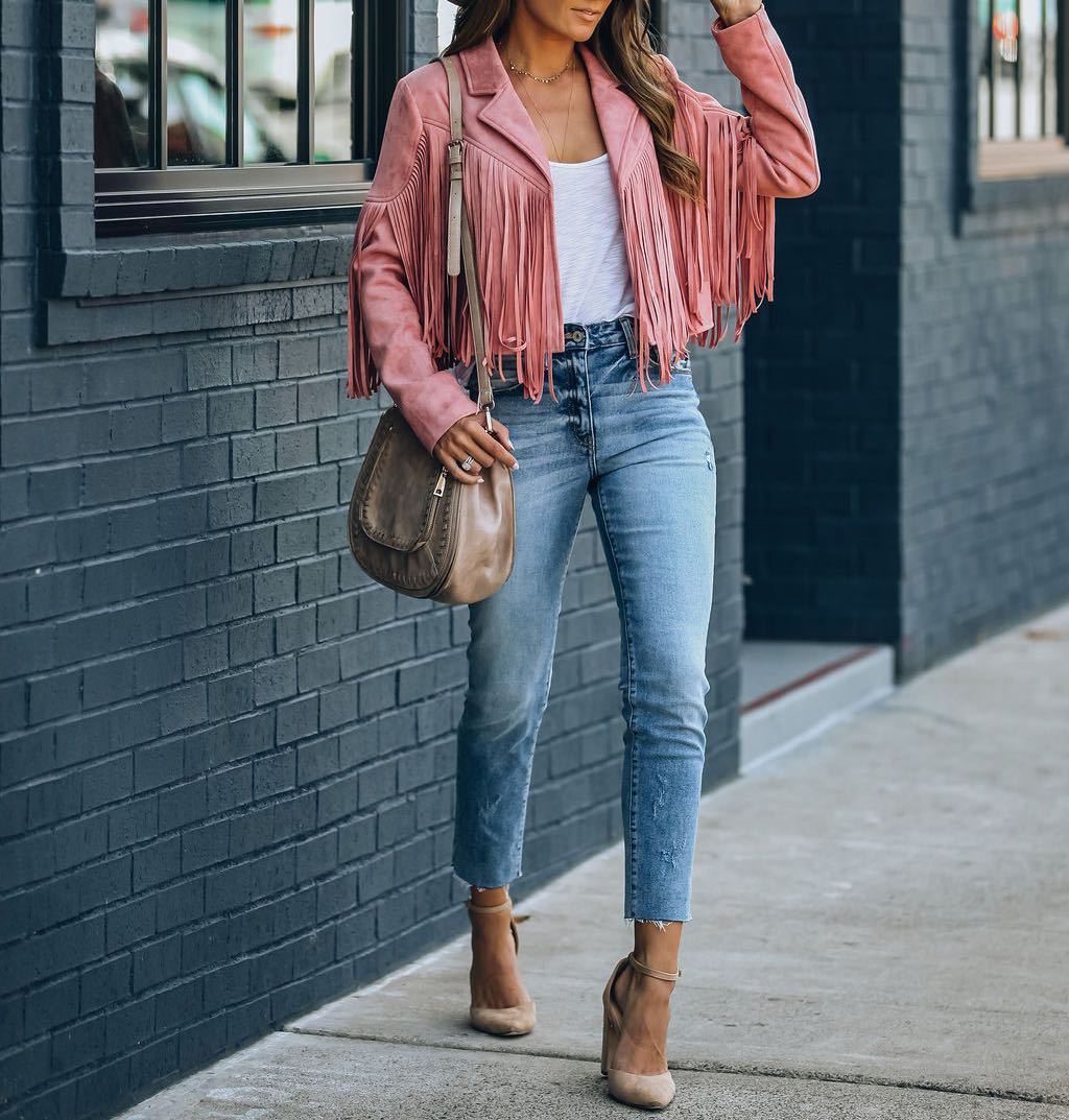 Leena | Cropped Boho Fringe Suede Jacket for Women