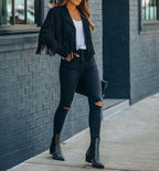 Leena | Cropped Boho Fringe Suede Jacket for Women