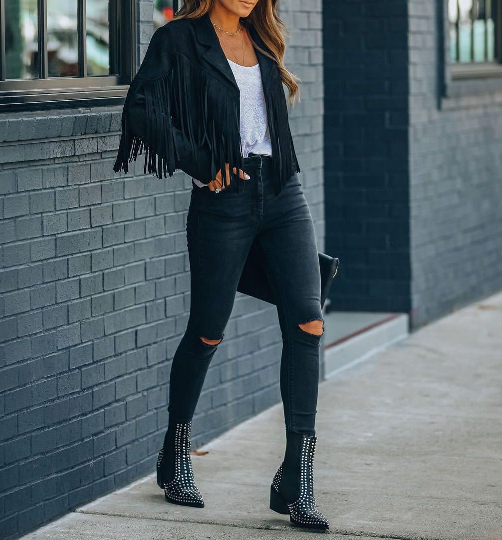 Leena | Cropped Boho Fringe Suede Jacket for Women