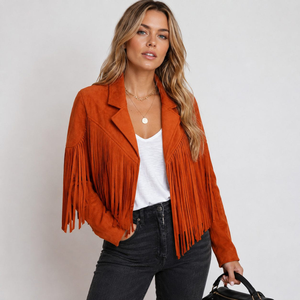 Leena | Cropped Boho Fringe Suede Jacket for Women