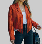 Leena | Cropped Boho Fringe Suede Jacket for Women