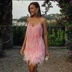 Liana | Sequin Cocktail Mini Dress with Feather Hem for Women