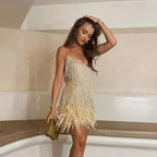 Liana | Sequin Cocktail Mini Dress with Feather Hem for Women