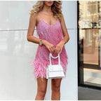 Liana | Sequin Cocktail Mini Dress with Feather Hem for Women