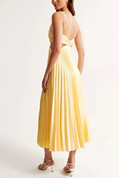 Pleated Maxi Dress with V-Neck for Women